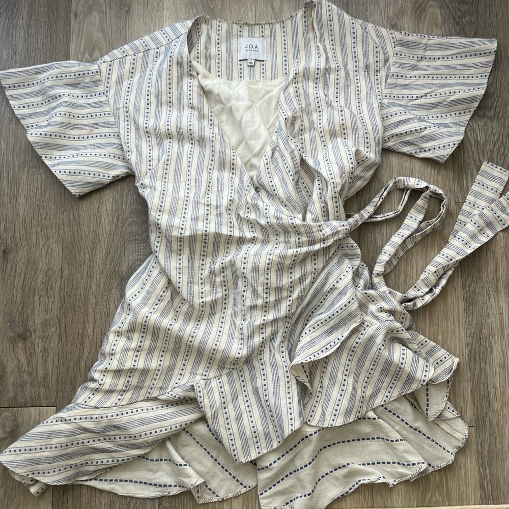 J.O.A. Beige and Navy Striped Top